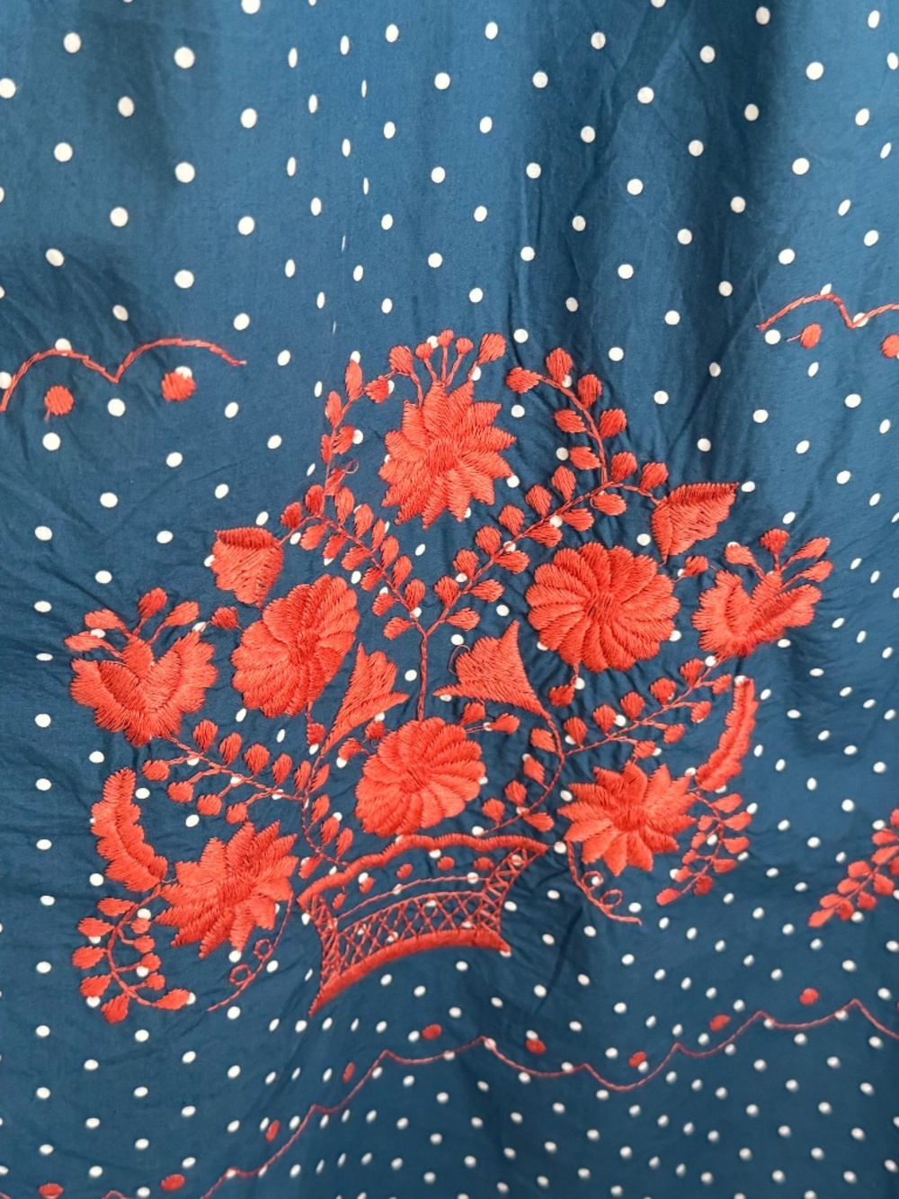 DARLING SISTER MARY, INDIGO POLKA DOT DRESS WITH EMBROIDERY - Picture 5 of 16